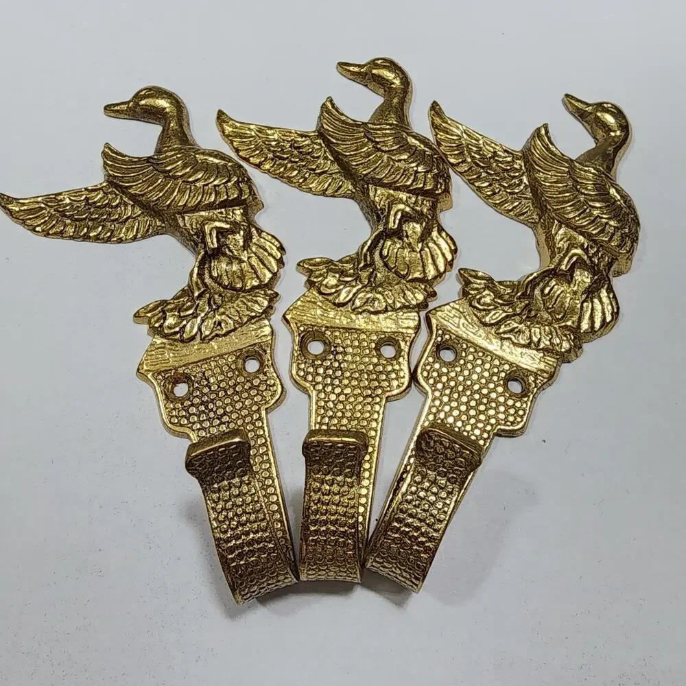 Brass Flying Ducks Coat Clothes Key Wall Hooks Set of 3 Farmhouse Rustic Vintage